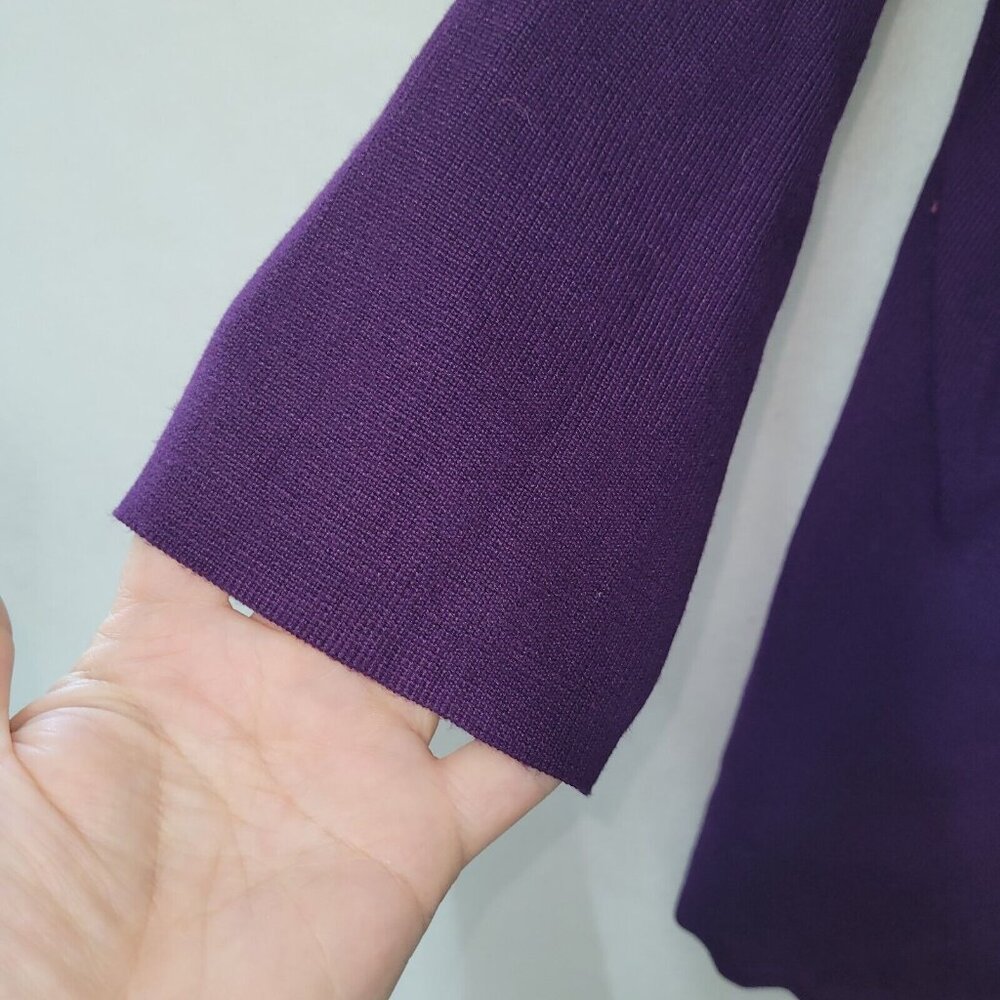 Cable & Gauge Sweater Women L Purple Off- Shoulder Wide Collar Scalloped Hem New - Picture 6 of 13